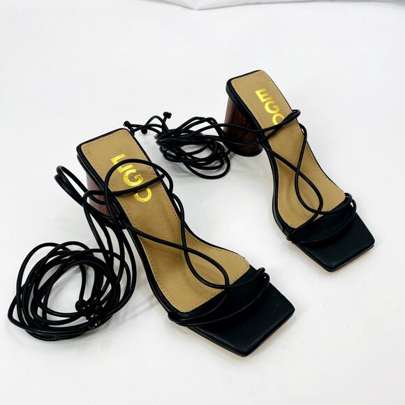 EGO black lace up wrap block heels - Picture 1 of 5